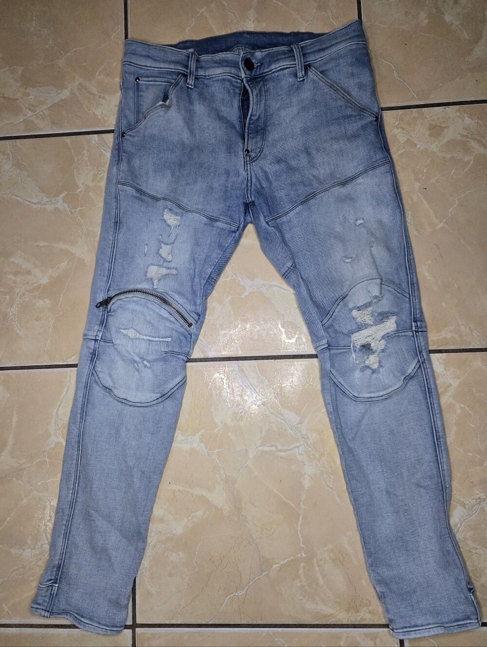G STAR Mens Jeans 5620 3D ZIP KNEE Skinny Light Wash Distressed